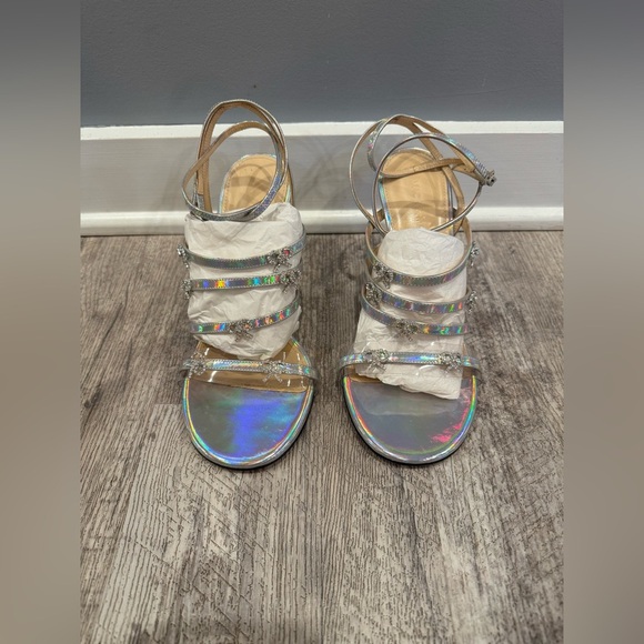 MACH & MACH Camille Silver Strap Heels with Diamanté Bows NWOT - Picture 3 of 13